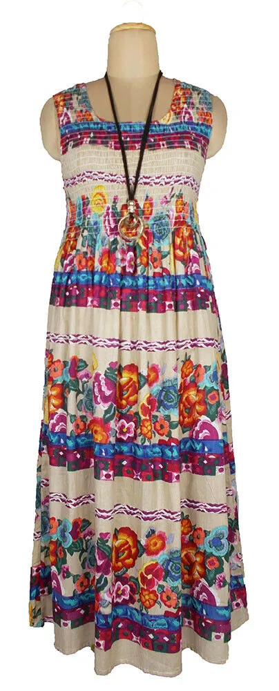 100% cotton sleeveless long dress with magic stretchable chest UK size 10-14