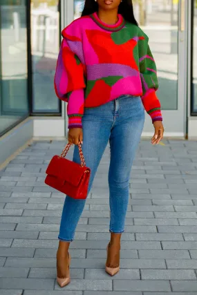 Abstract Colorblock Drop Shoulder Sweater