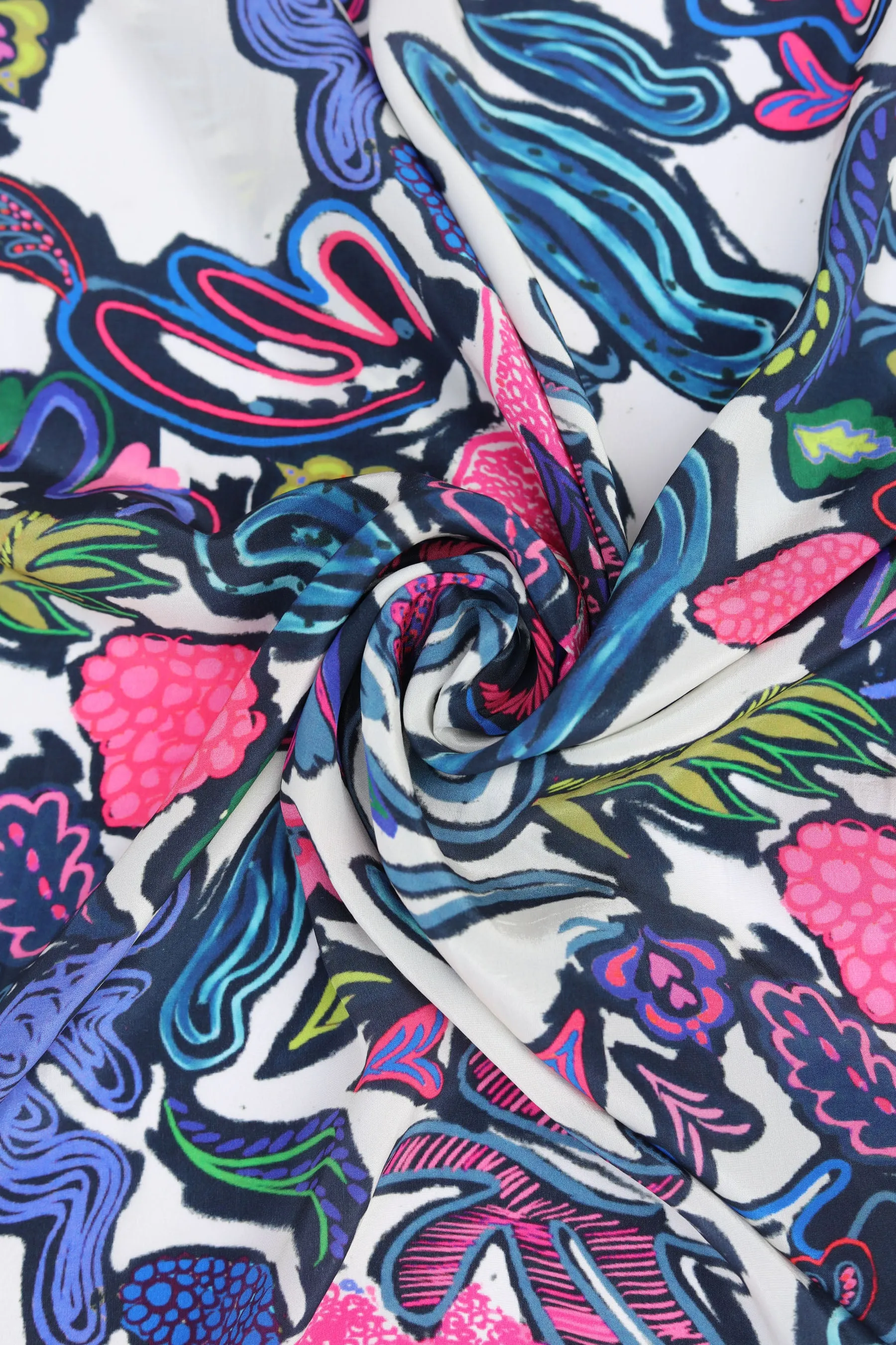 Abstract Floral Natural Crepe Silk Multicolored Fabric