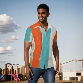 All-Over Print Men's Shirt J 71 orange, teal, and white print