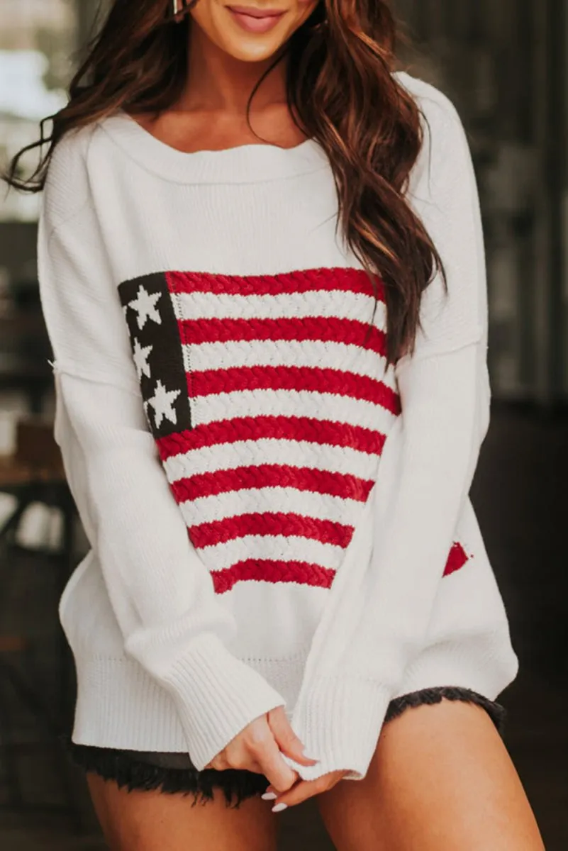 American Flag Knit Drop Shoulder Sweater