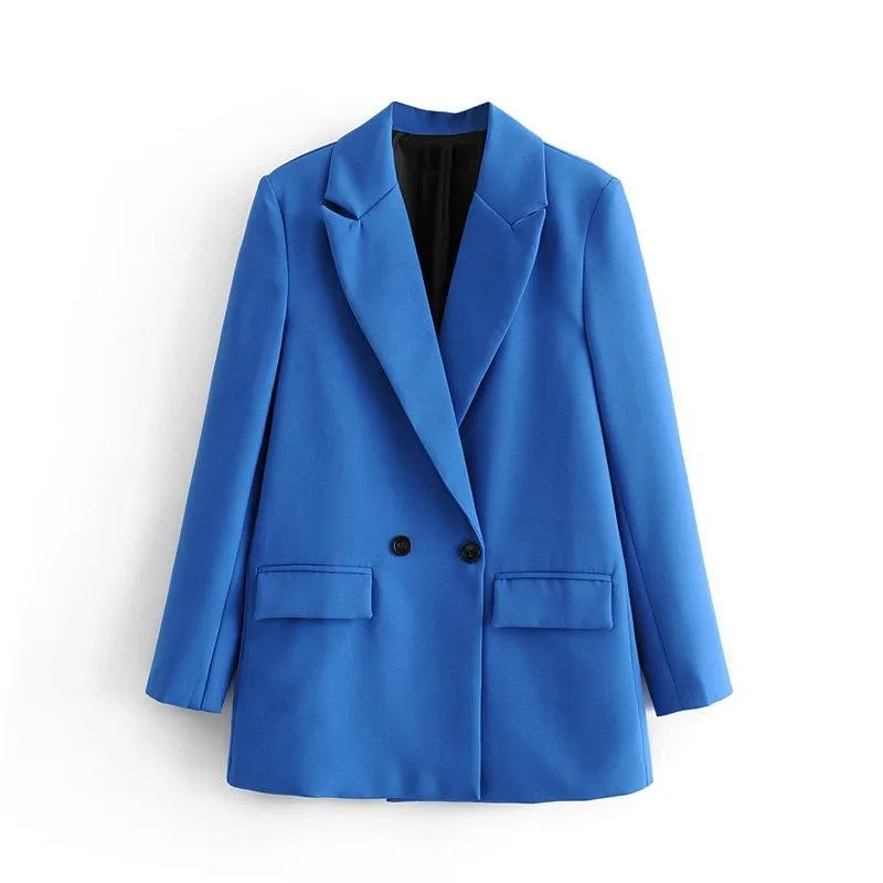 Autumn And Winter Women's Blazer Jacket Casual Solid Color Double-Breasted Pocket Decorative Coat