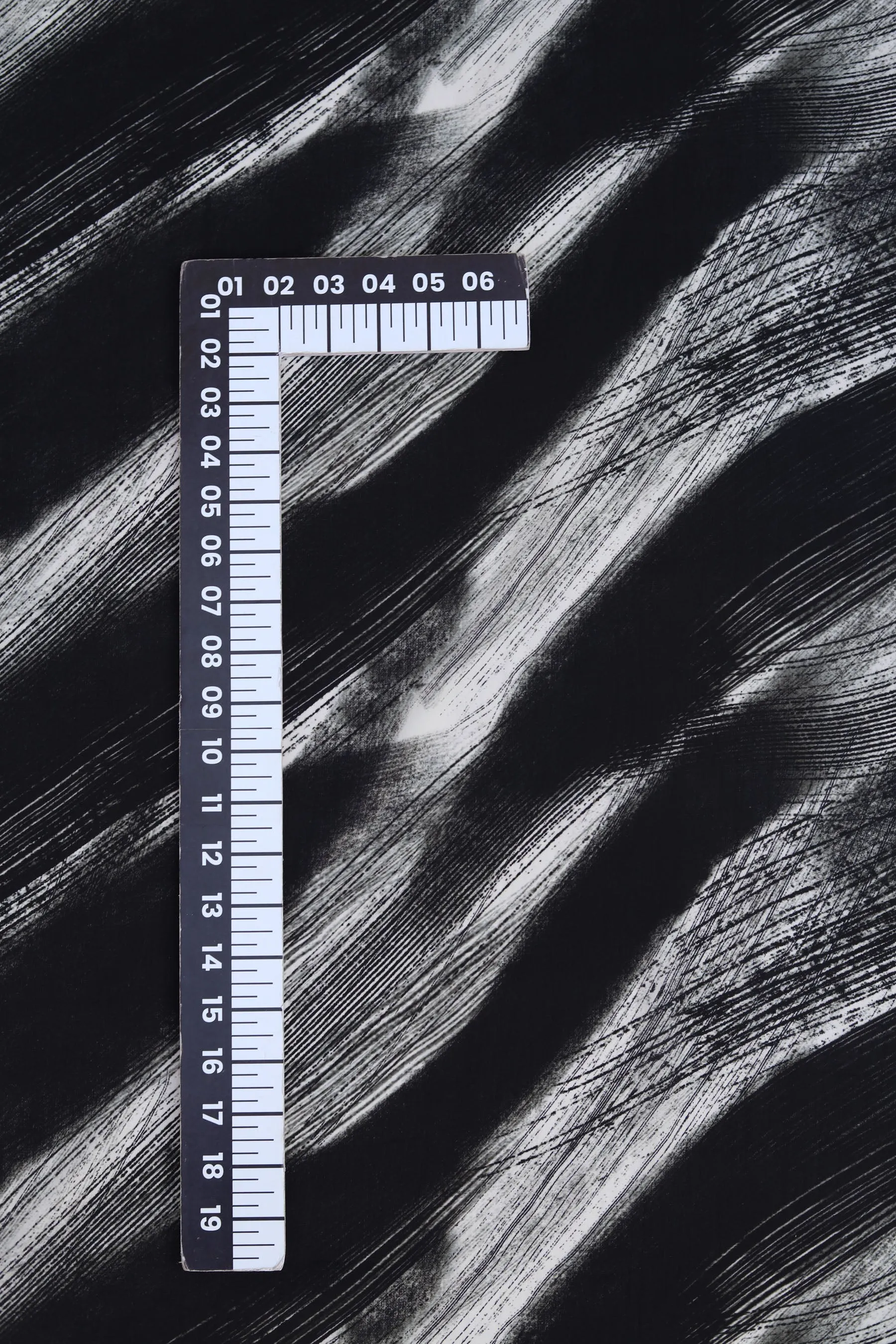 Black and Off White Sketchy Textured Pattern Printed Natural Crepe Silk Fabric