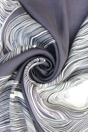 Black and White Abstract Pattern Swirl Printed Natural Muslin Silk Fabric