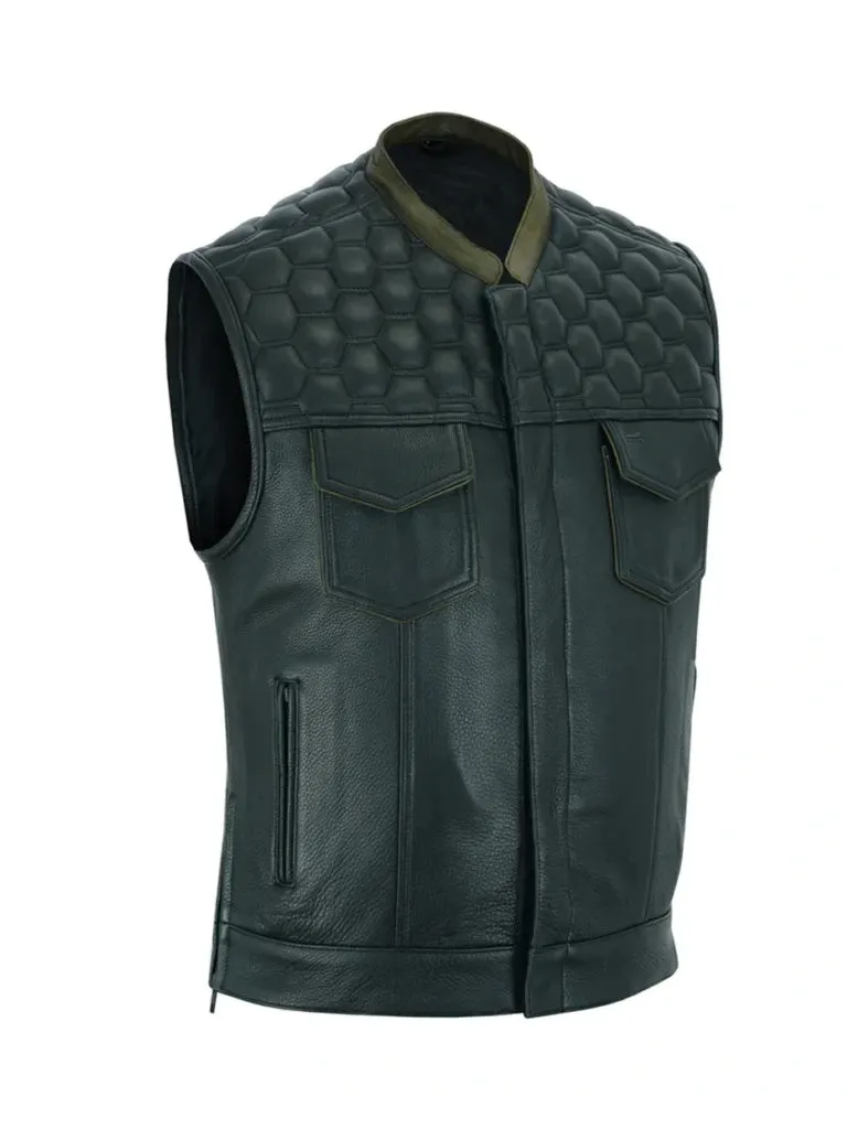 Black Biker Quilted Genuine Leather Vest