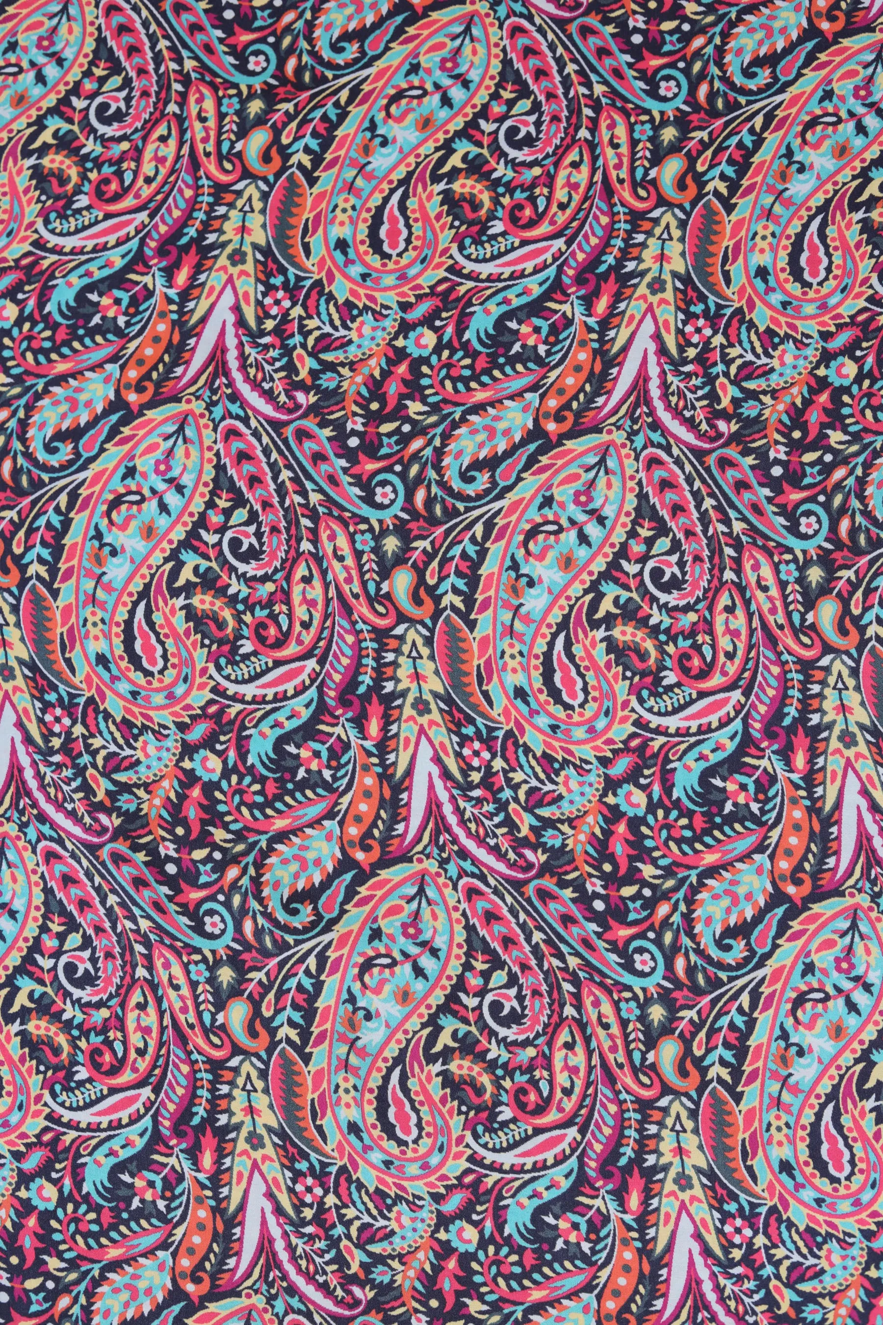 Black Orange Paisley Pattern Printed Gaji Silk Fabric