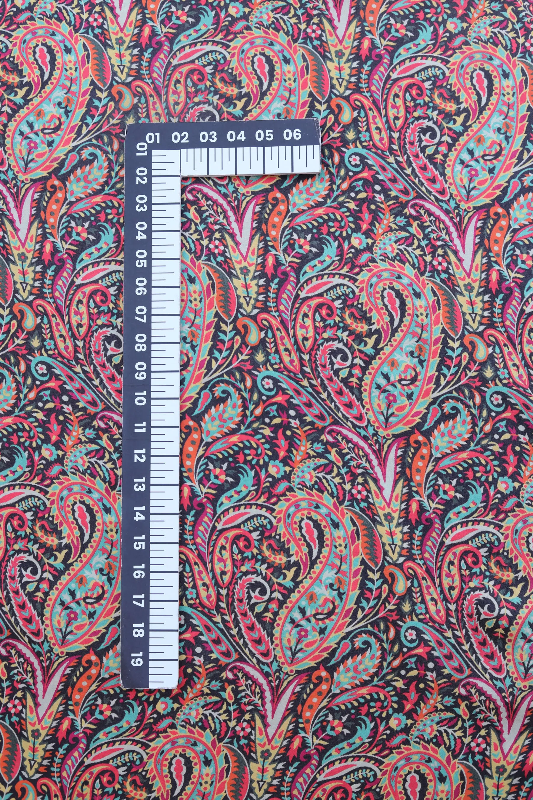 Black Orange Paisley Pattern Printed Gaji Silk Fabric