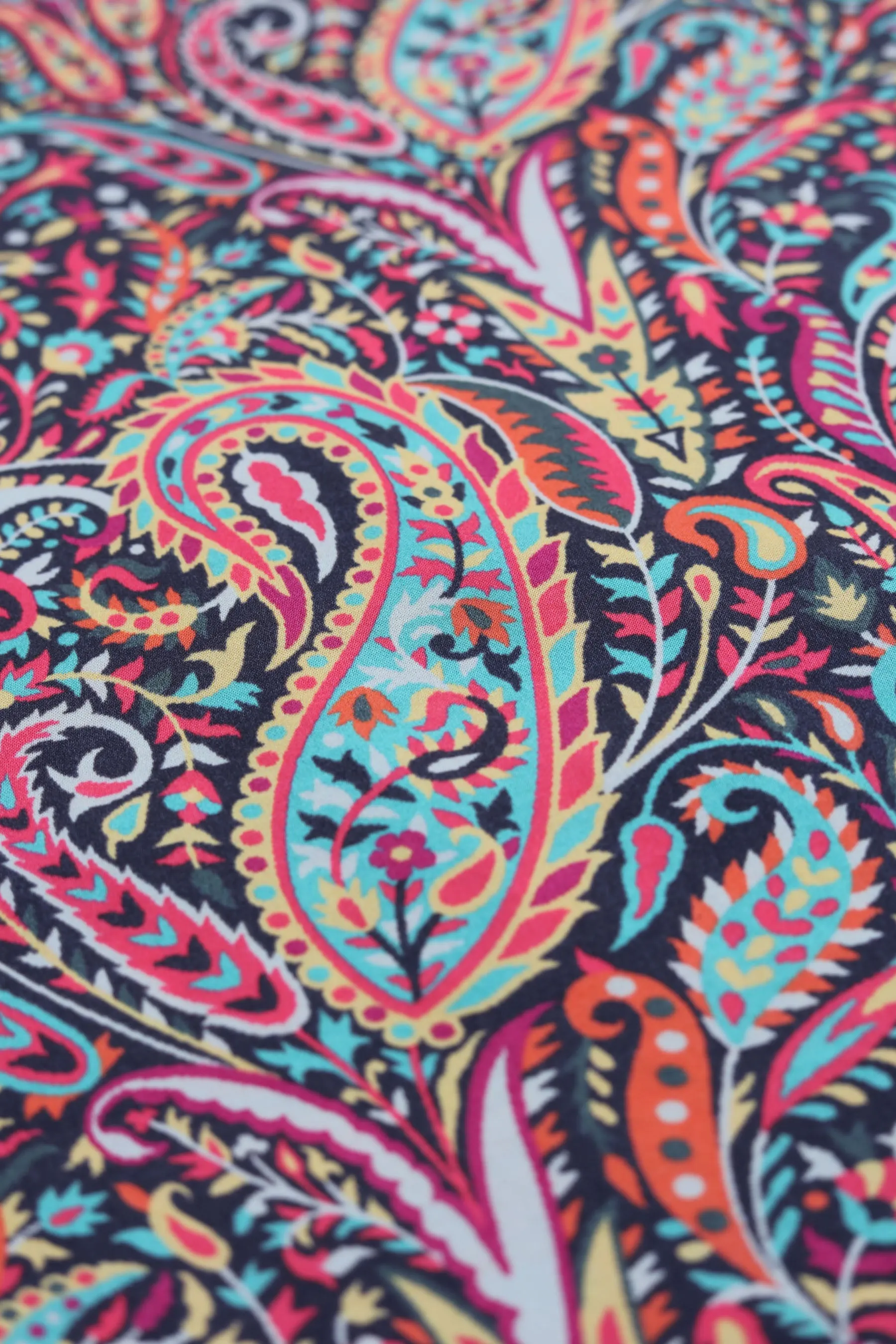 Black Orange Paisley Pattern Printed Gaji Silk Fabric