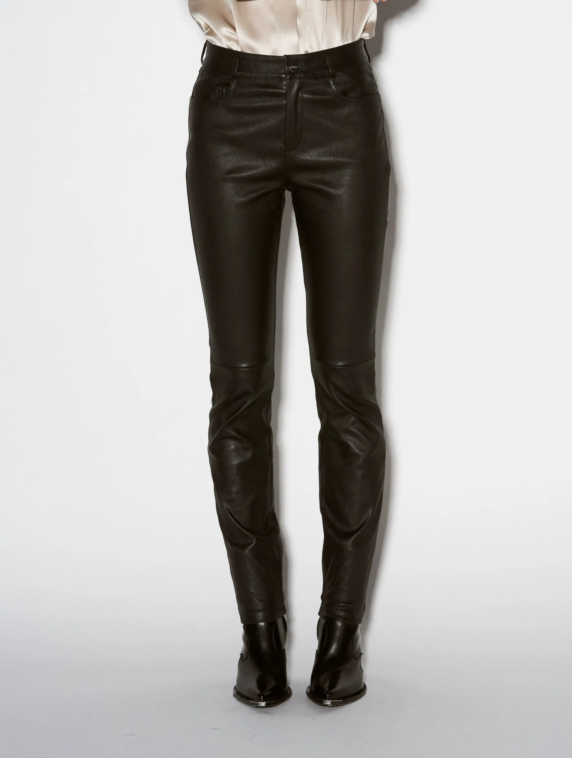 Black stretch plongé leather slim-fit trousers