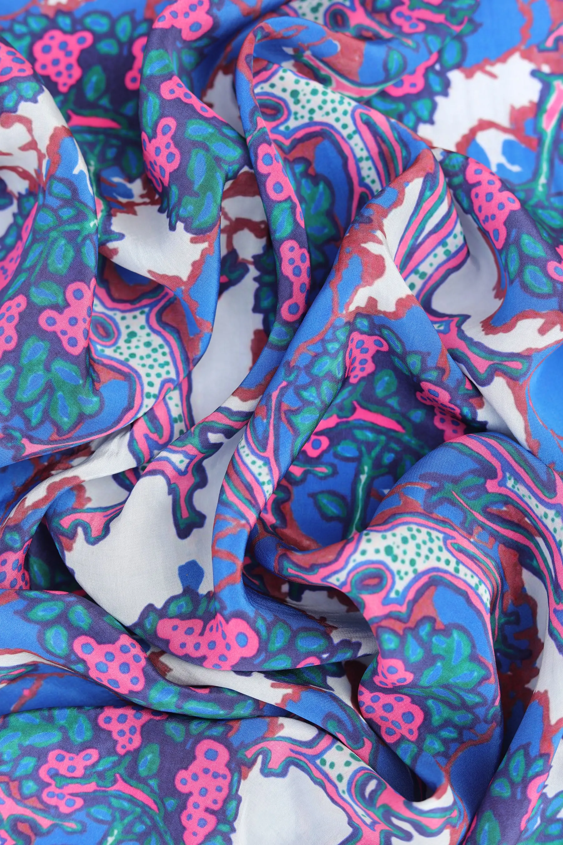 Blue Pink Abstract Printed Natural Crepe Silk Fabric