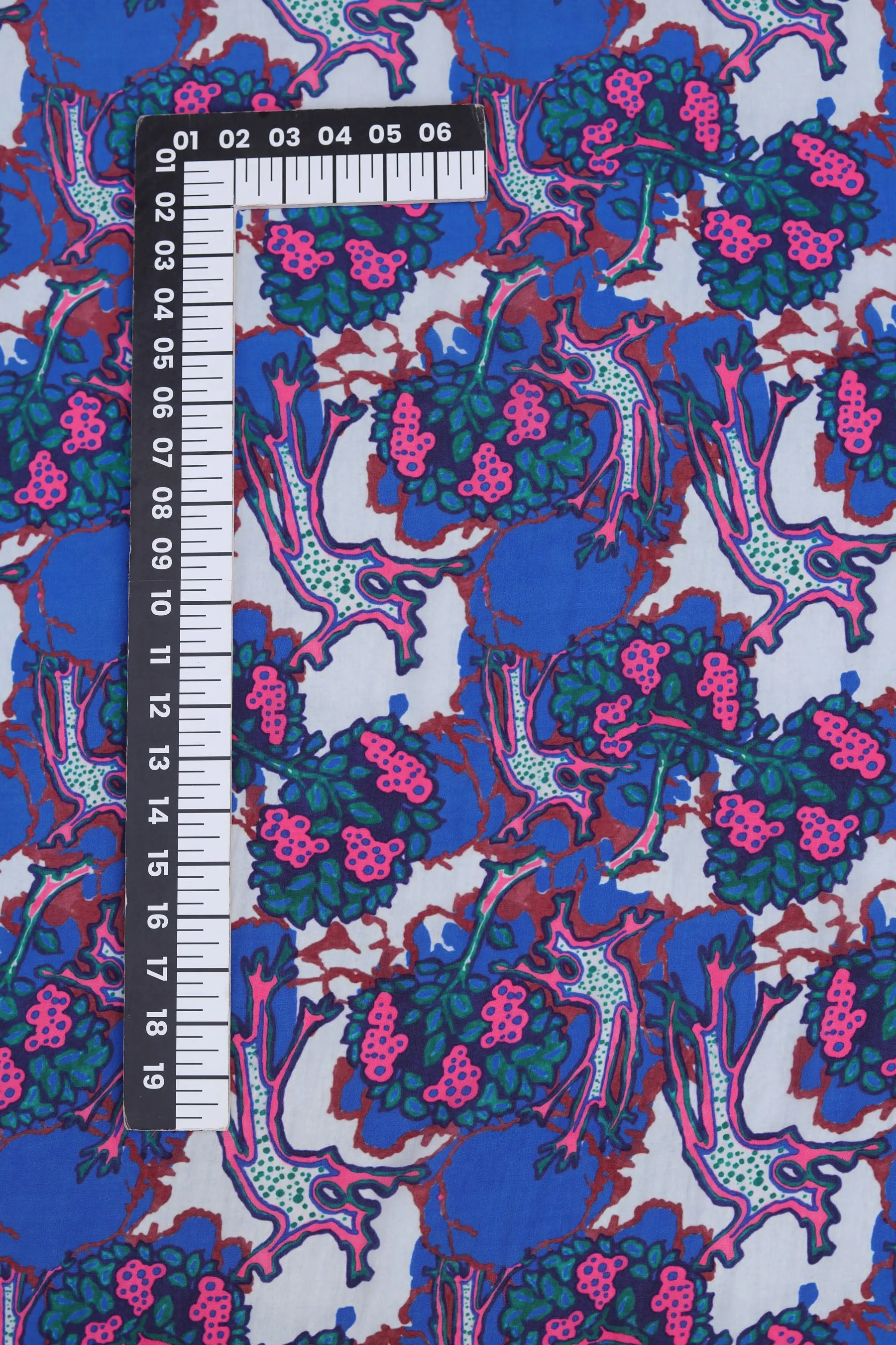 Blue Pink Abstract Printed Natural Crepe Silk Fabric