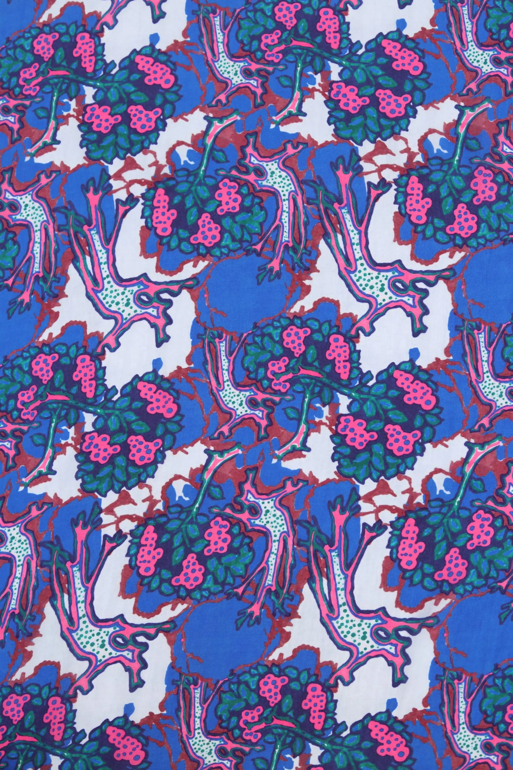 Blue Pink Abstract Printed Natural Crepe Silk Fabric