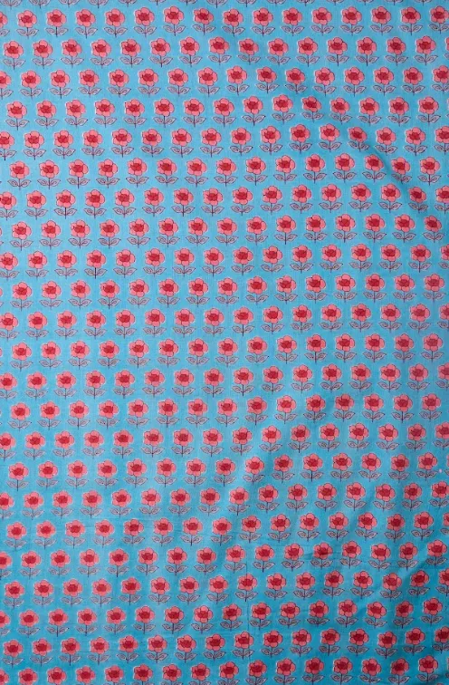 Blue Red Mini Flower Pattern Printed Summer Pure Cotton Fabric