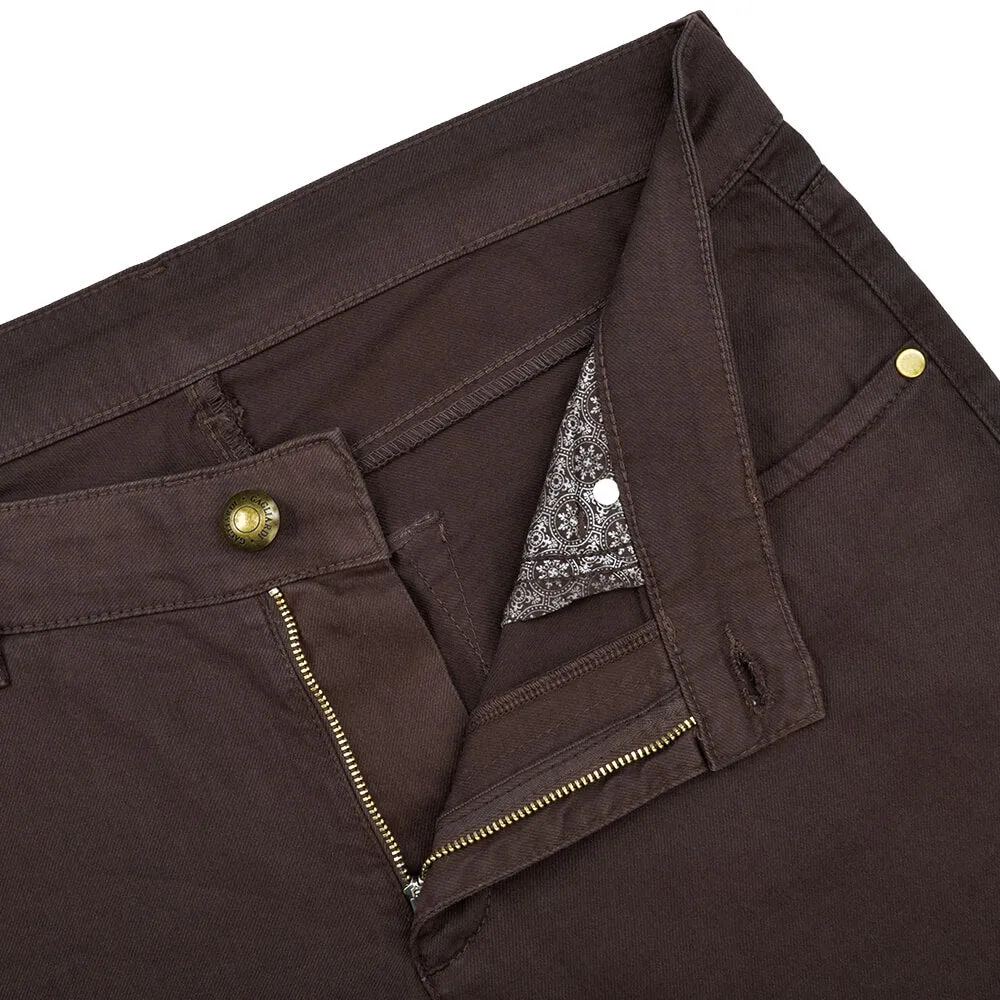 Brown Stretch Cotton Five Pocket Trousers