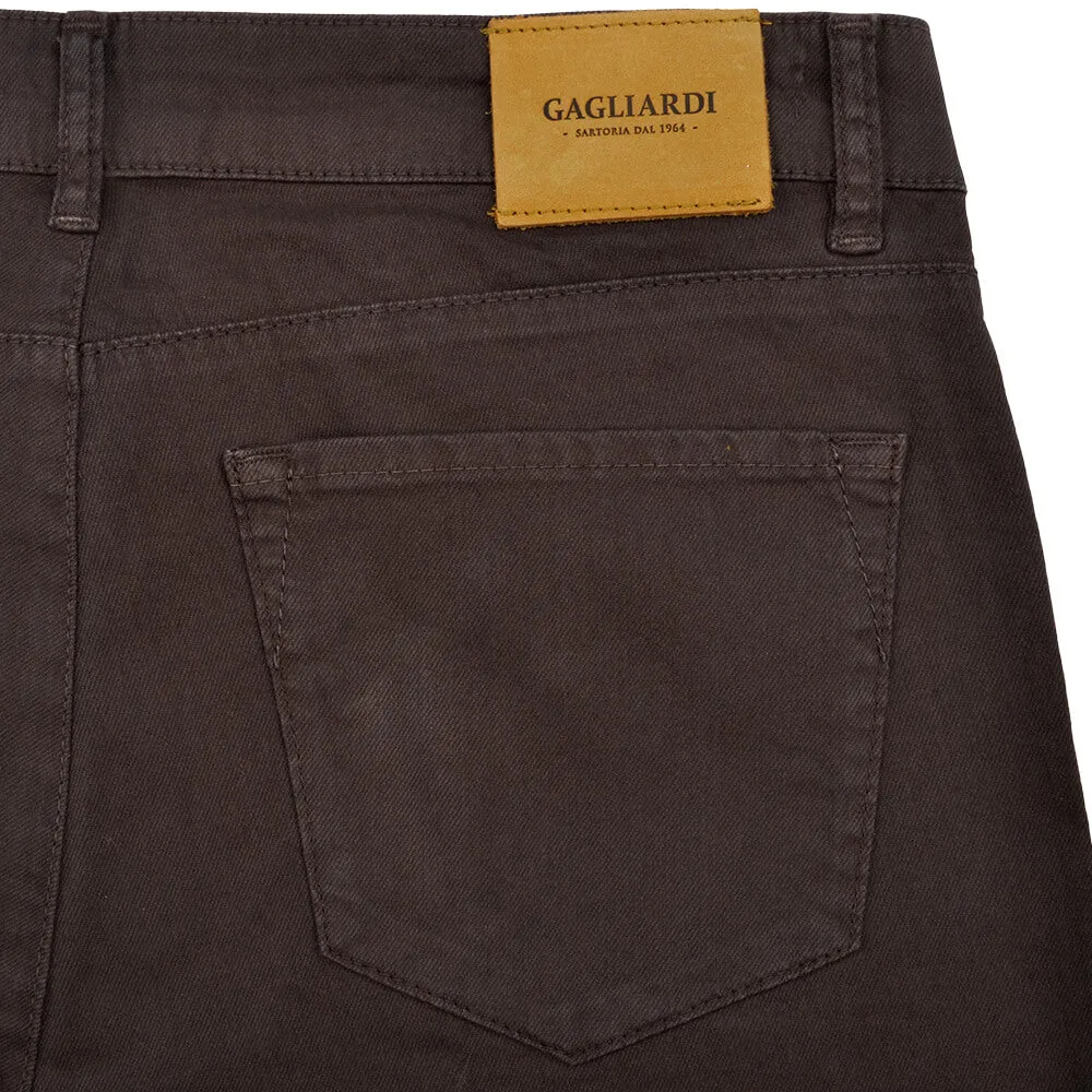 Brown Stretch Cotton Five Pocket Trousers