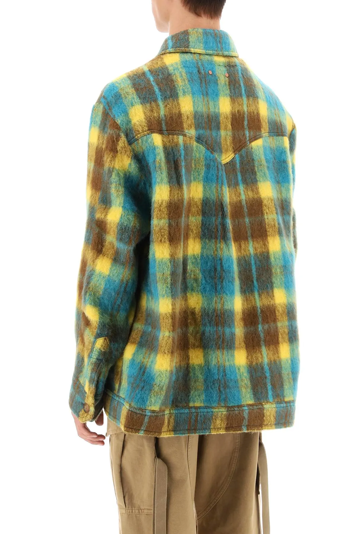 brushed-yarn overshirt with check motif