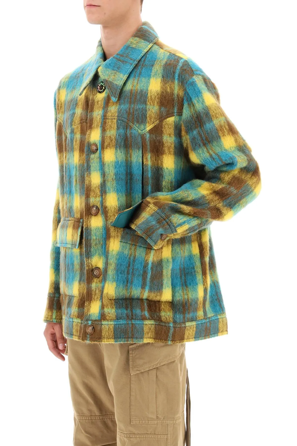 brushed-yarn overshirt with check motif