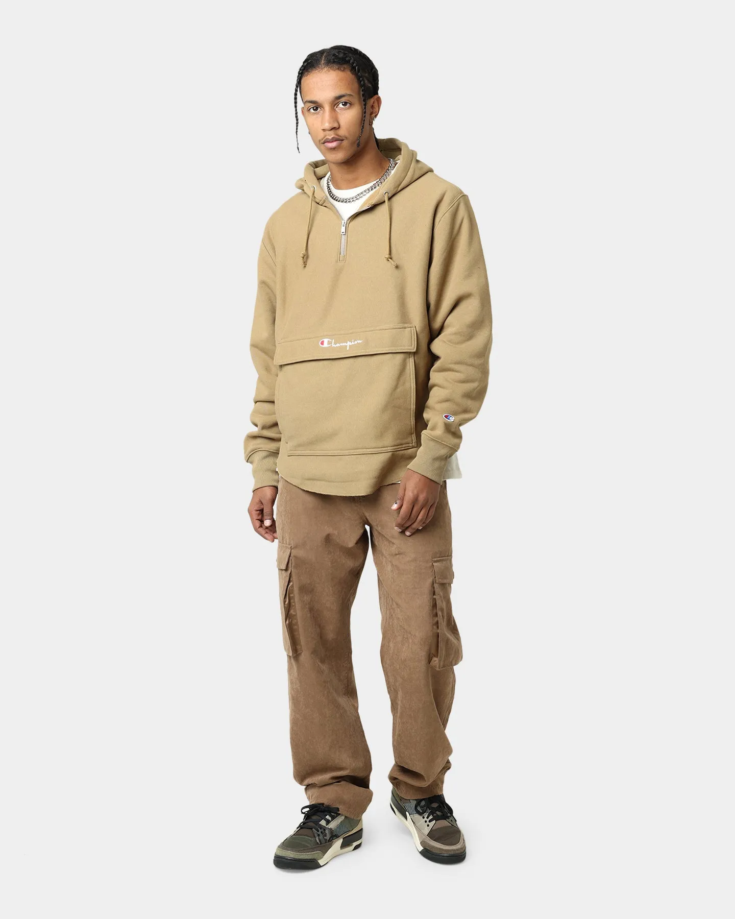 Champion Reverse Weave Boxy Anorak Hoodie Whole Wheat Khaki