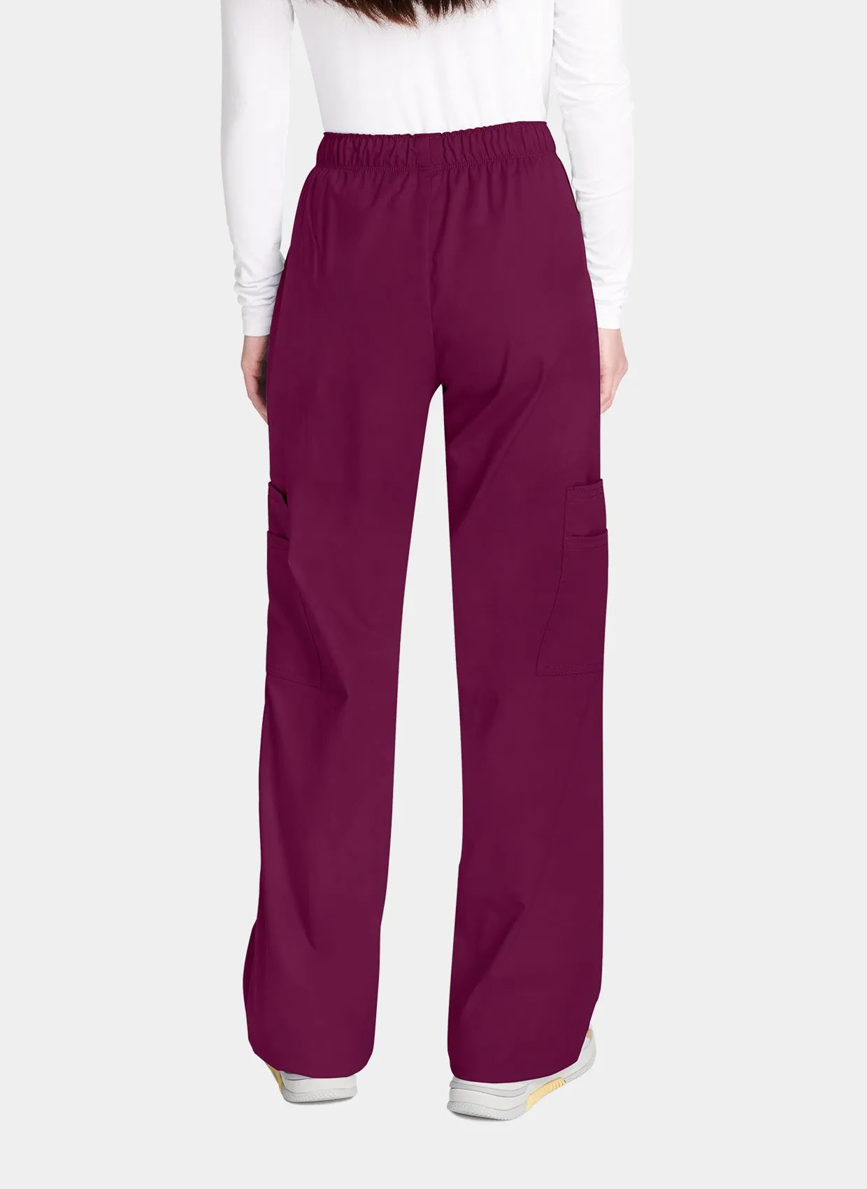 Cherokee Core Stretch Mid Rise Pull-On Cargo Scrub Trousers WWE4005 - Wine