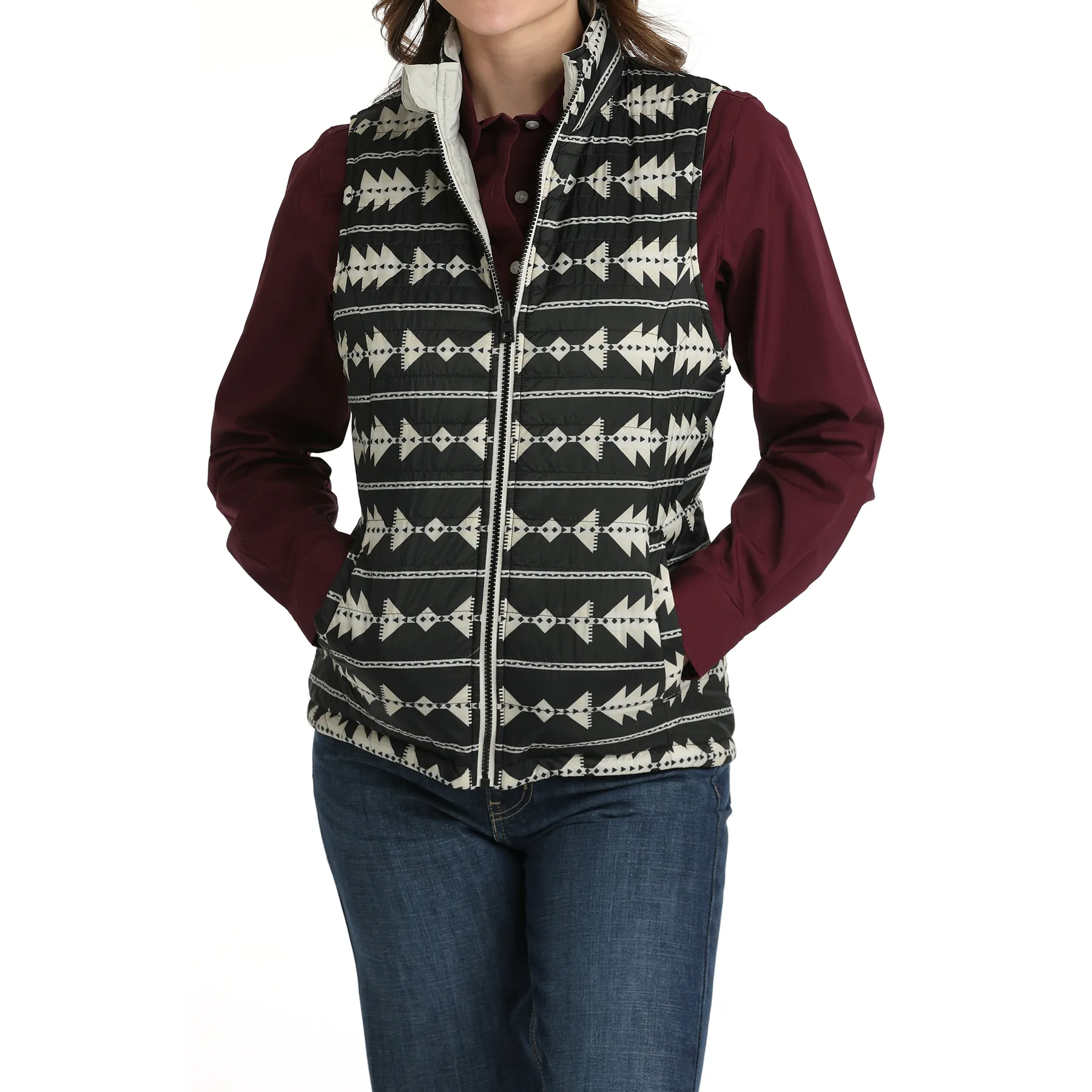 Cinch Women's Reversible Grey Aztec Quilted Full Zip Vest MAV9907001