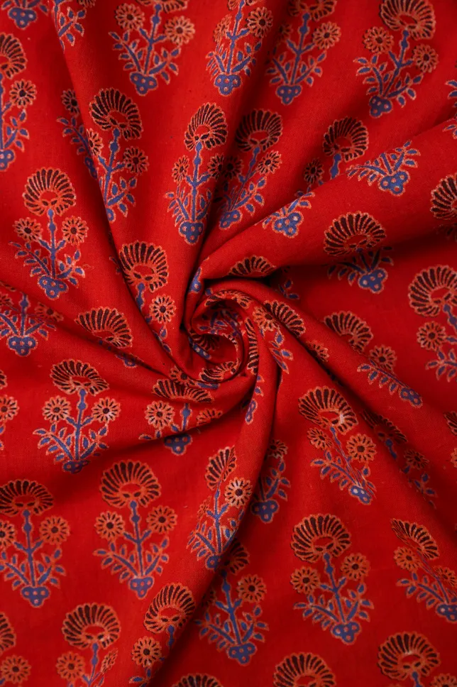 Deep Orange Butti Pattern Printed Summer Pure Cotton Fabric