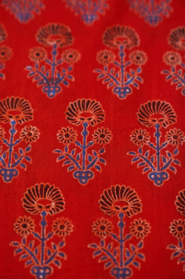 Deep Orange Butti Pattern Printed Summer Pure Cotton Fabric