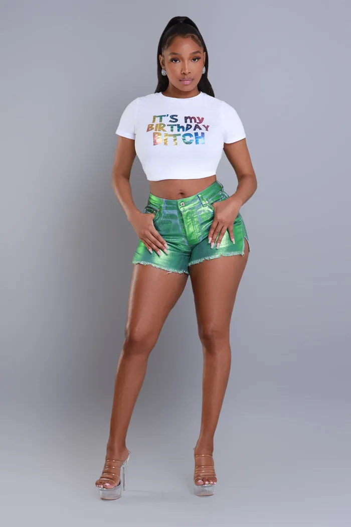 Drive You Wild High Rise Foil Shorts - Green