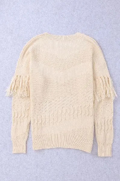 Fringed Cutout Drop-shoulder Sweaters