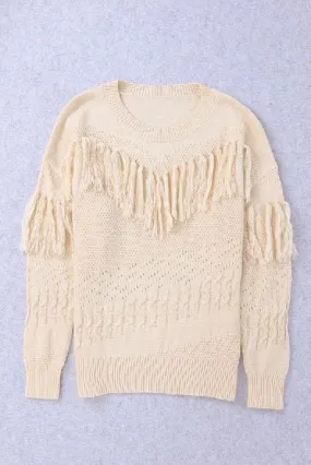 Fringed Cutout Drop-shoulder Sweaters