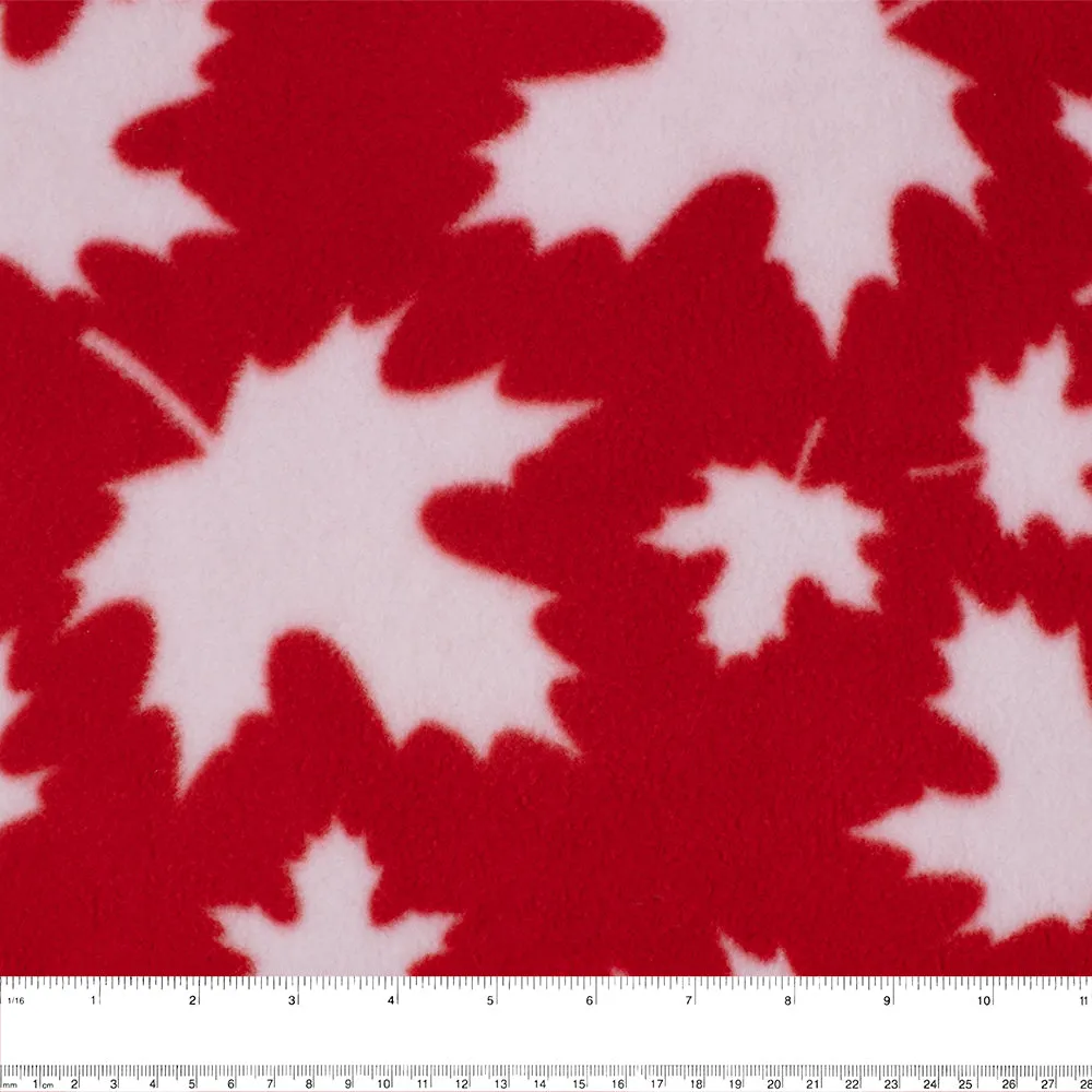 FROSTY Anti Pill Fleece Print - Maple leafs - Red