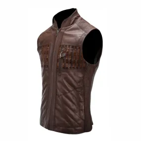 H196BOA - Cuadra brown fashion racer quilted woven leather vest for men