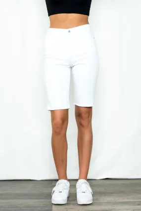 HIGH RISE CURVY BIKER SHORTS WITH SIDE SLITS & RAW HEM / SP-S7100