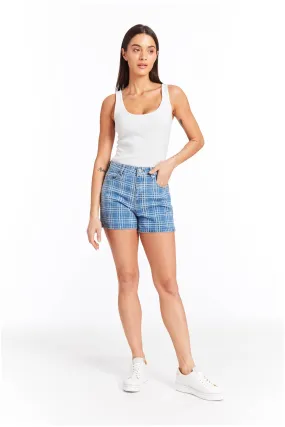 Holly - High Rise Plaid Print Side Slit Short