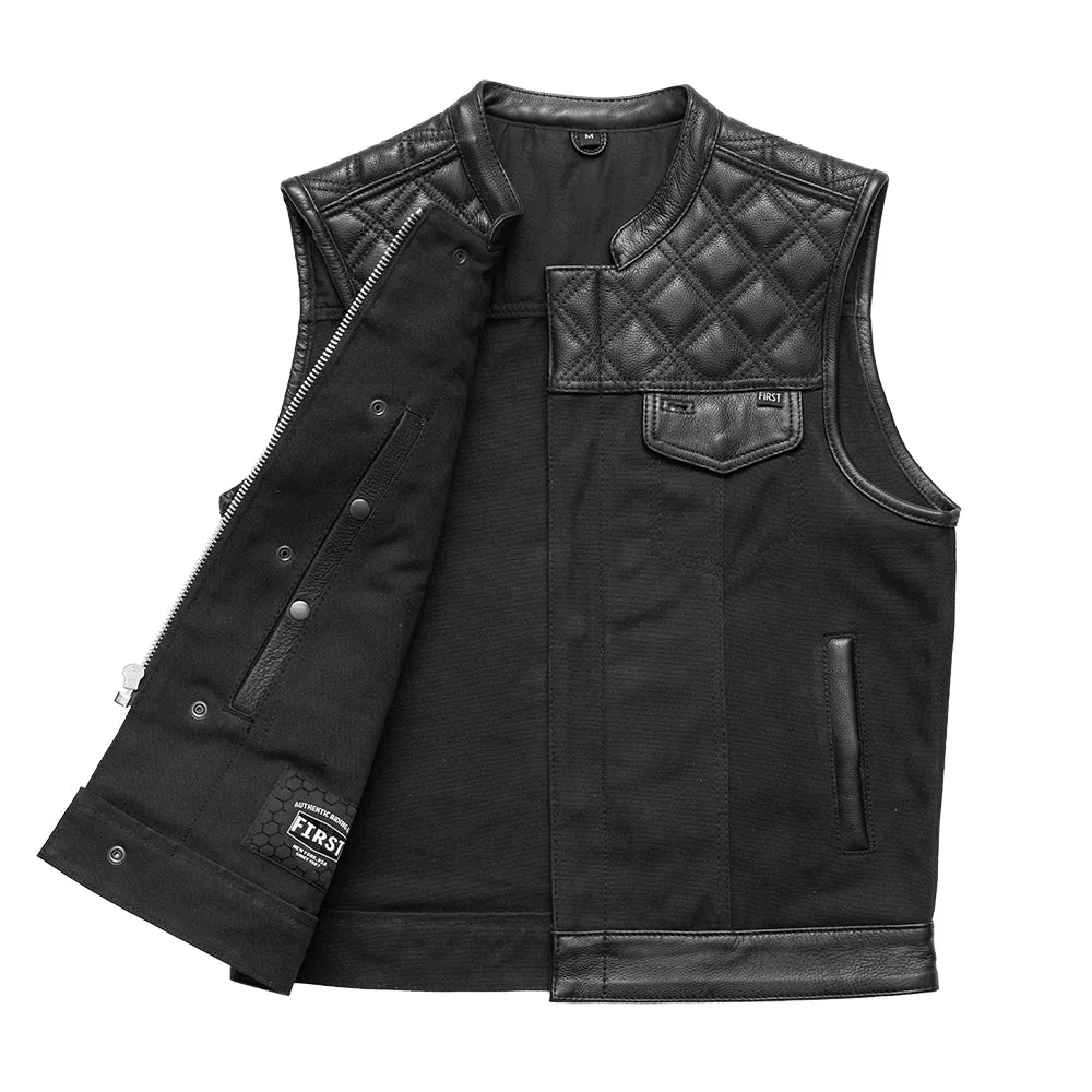 Hunt Club Motorcycle Leather Canvas Vest Black