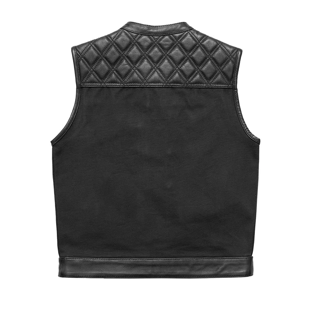 Hunt Club Motorcycle Leather Canvas Vest Black