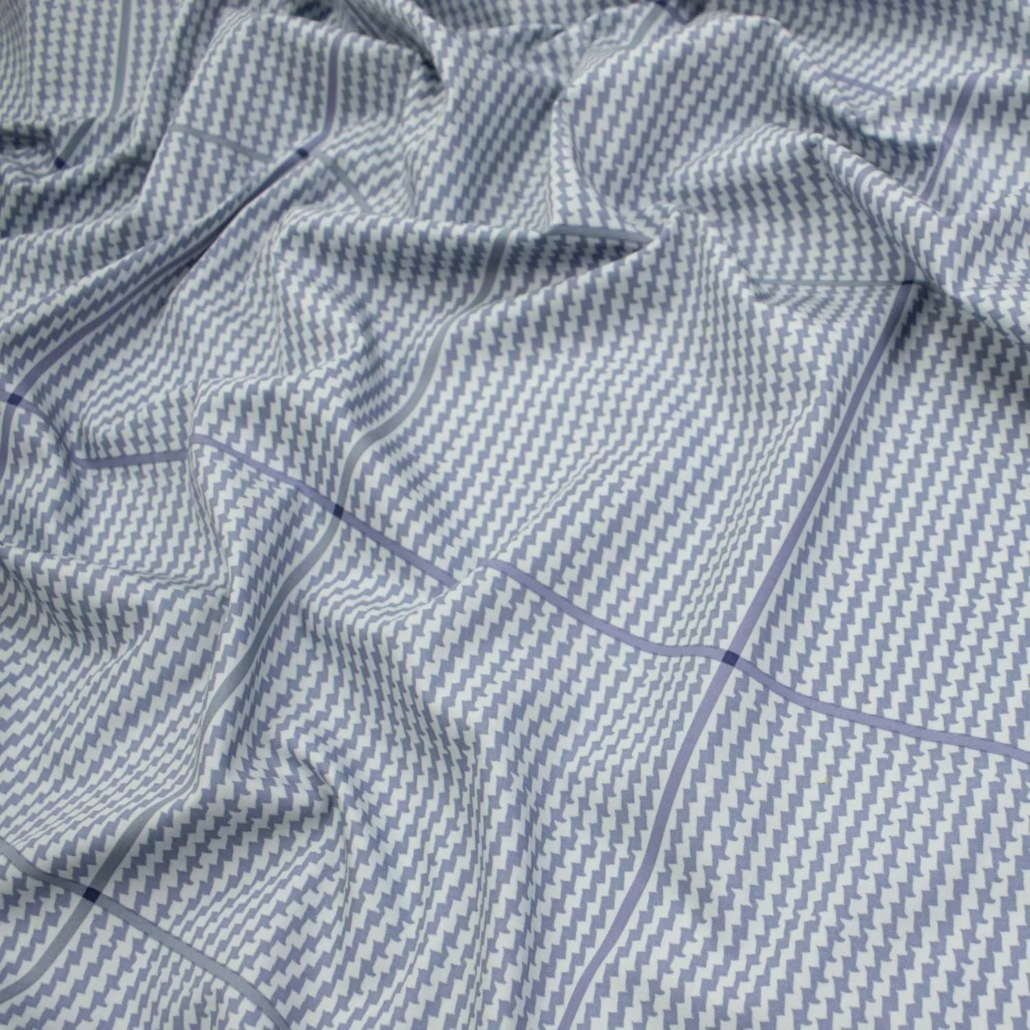 Japanese Printed Cotton Design-38 Zig Zag Blue Stripes & Checks on Light Grey