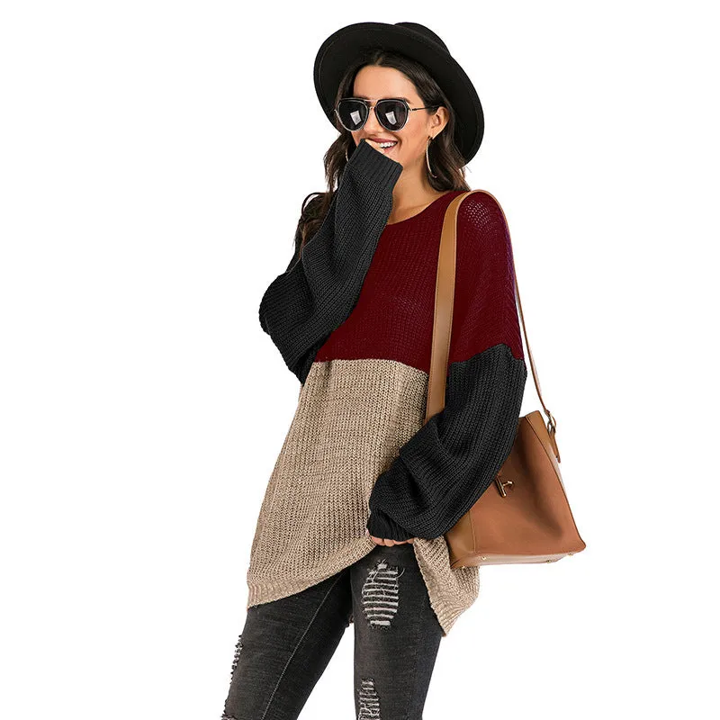 Knitted Patchwork Colors Drop Shoulder Mid Sweater