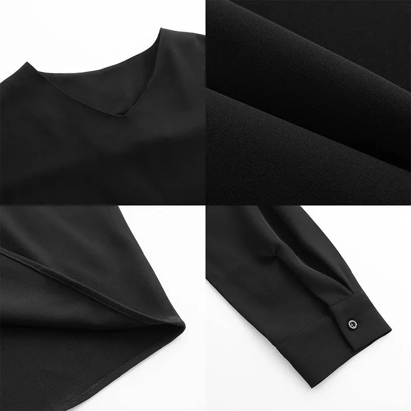 [Korean Style] Black Long-sleeved V-Neck Sweatshirts