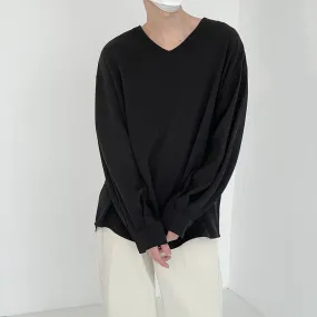 [Korean Style] Black Long-sleeved V-Neck Sweatshirts