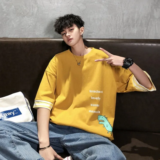 [Korean Style] Bory Cotton Yellow/black T-shirts