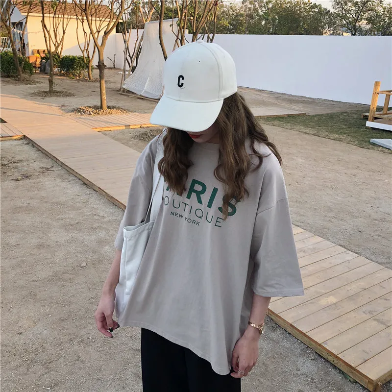 [Korean Style] Hallie Oversized Letter Print Cotton Tee