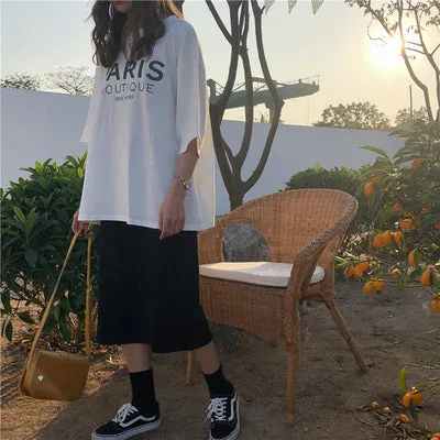 [Korean Style] Hallie Oversized Letter Print Cotton Tee