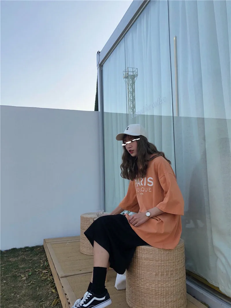 [Korean Style] Hallie Oversized Letter Print Cotton Tee