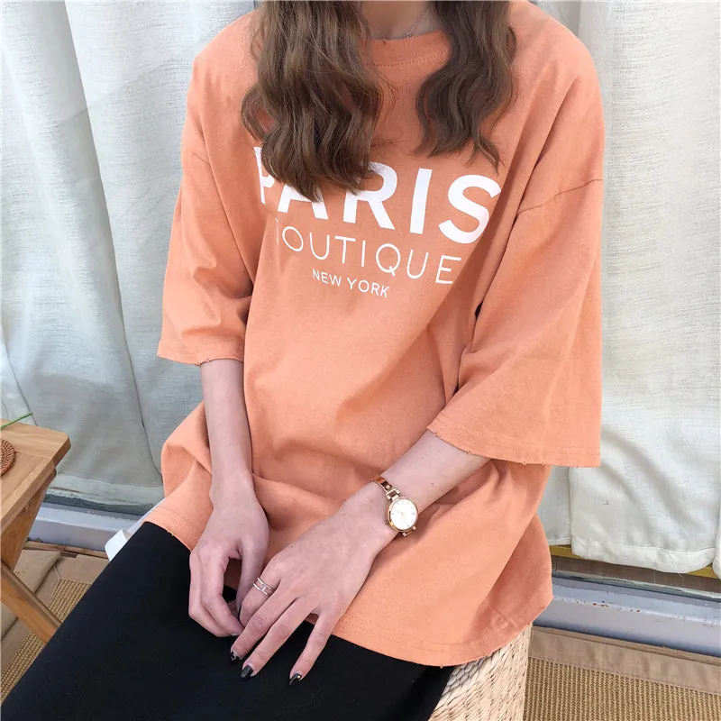 [Korean Style] Hallie Oversized Letter Print Cotton Tee