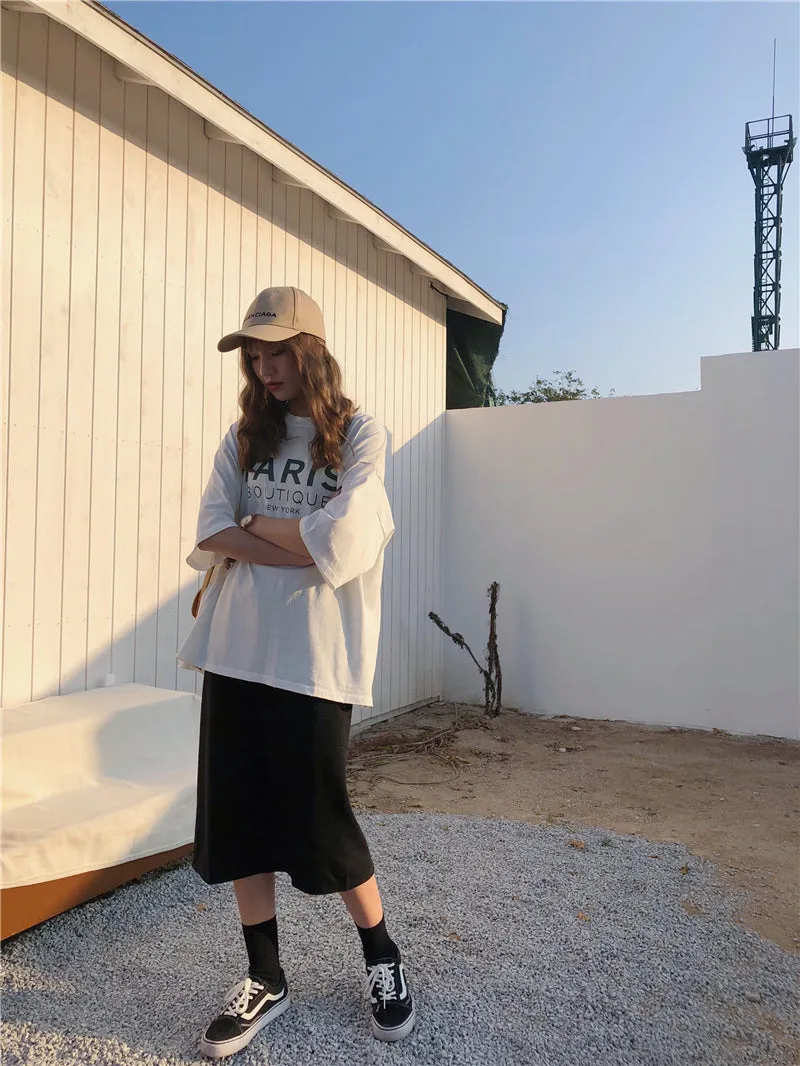 [Korean Style] Hallie Oversized Letter Print Cotton Tee