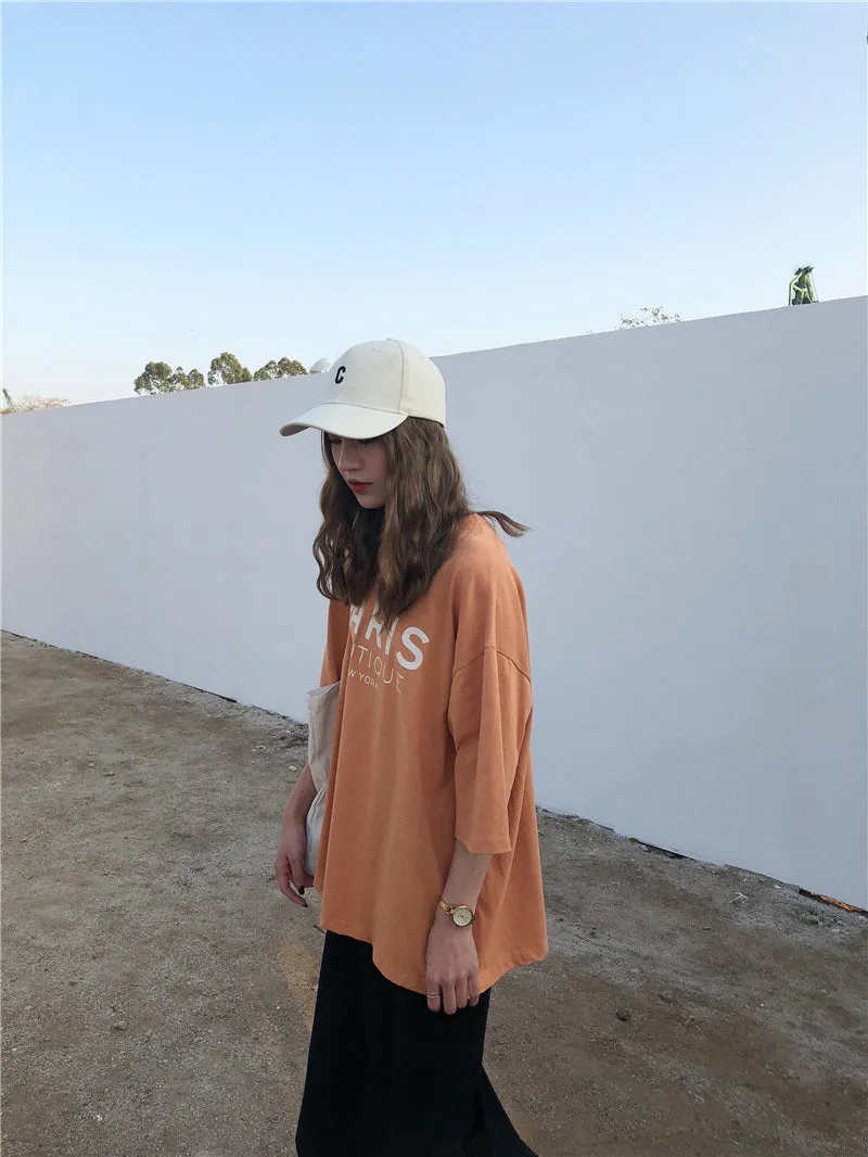 [Korean Style] Hallie Oversized Letter Print Cotton Tee