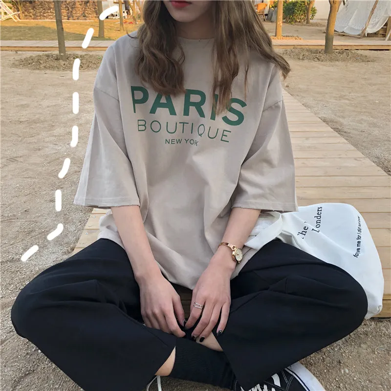 [Korean Style] Hallie Oversized Letter Print Cotton Tee