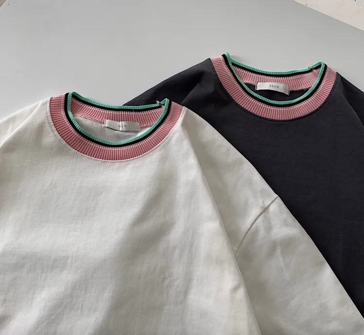 [Korean Style] Jay Two-tone Neckline T-shirts