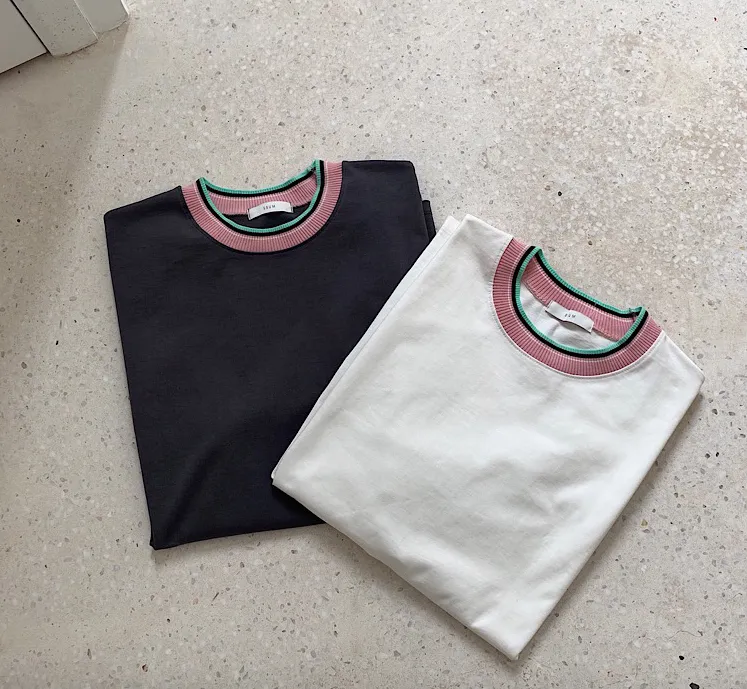 [Korean Style] Jay Two-tone Neckline T-shirts