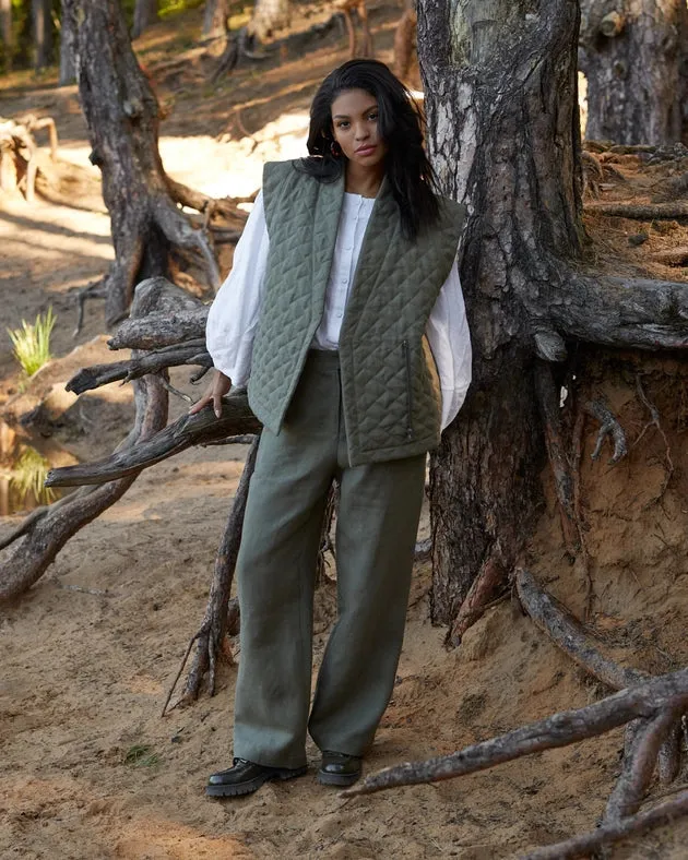 Linen Quilted Vest Fonni in Dark Green